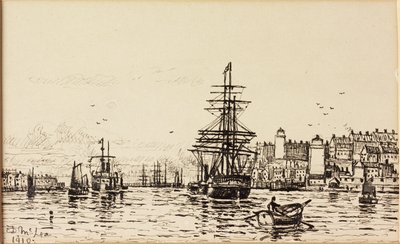 The High and Low Lights North Shields (blæk på papir) af Duncan F. McLea