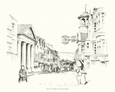 High Street, Guildford (litografi) af Duncan Moul