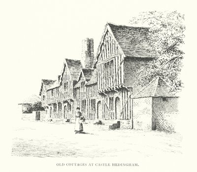 Gamle hytter ved Castle Hedingham (litografi) af Duncan Moul