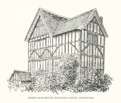Dronning Elizabeths jagthytte, Chingford (litografi) af Duncan Moul
