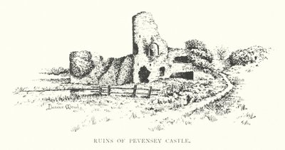 Ruinerne af Pevensey Castle (litografi) af Duncan Moul