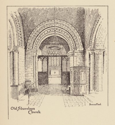 Sussex: Old Shoreham Church (litografi) af Duncan Moul