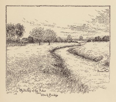 Sussex: Adur-dalen fra Mock Bridge (litografi) af Duncan Moul