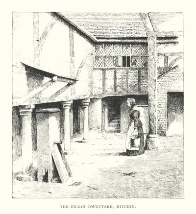 The Biggin Courtyard, Hitchin (litografi) af Duncan Moul