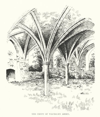 Krypten i Waverley Abbey (litografi) af Duncan Moul