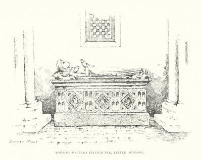 Matilda Fitzwalters grav, Little Dunmow (litografi) af Duncan Moul