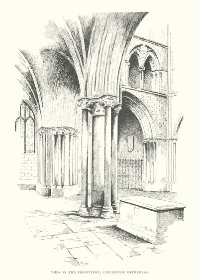 Udsigt i præstegården, Chichester Cathedral (litografi) af Duncan Moul
