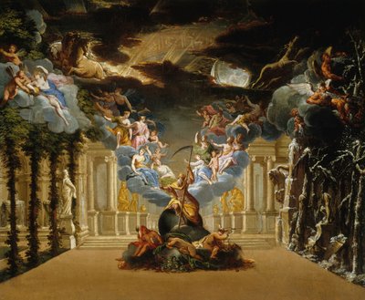 Scenedesign til Prologen af Tragédie lyrique Atys af Jean-Baptiste Lully, ca. 1708. af Duplessis