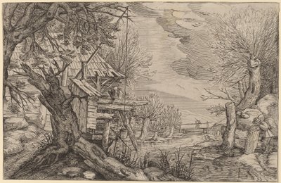 Landskab med bjælkehus nær en flod af Dutch 17th Century, formerly Jacques de Gheyn II