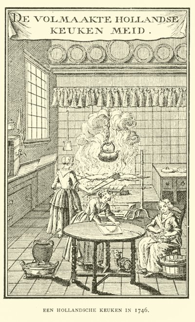 A Dutch kitchen in 1746  af Dutch School