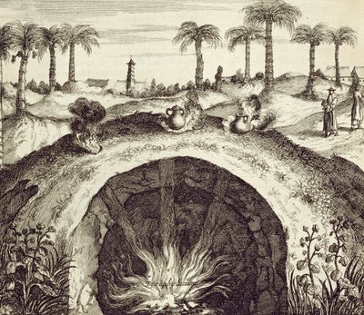 En kæmpe underjordisk dampkoger, fra Kina Illustreret af Athanasius Kircher (1601-80) 1667 af Dutch School