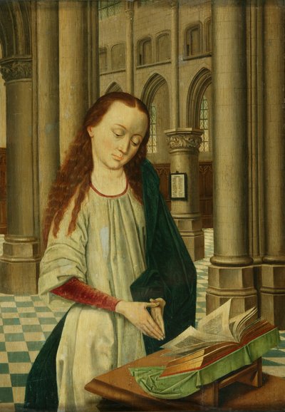 En kvindelig helgen (olie på panel) af Dutch School