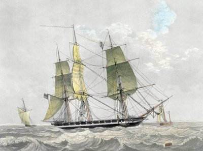 Amerikansk flådekorvet under sejl, begyndelsen af det 19. århundrede (tryk) af Dutch School