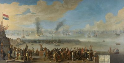 Slaget ved Livorno, 14. marts 1653, en hændelse fra den første engelsk-hollandske krig, efter 1653-60 af Dutch School