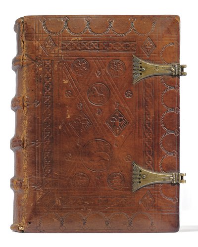 Timebog og bønnebog på hollandsk, Nedre Rheinland, Emmerich, Cleves, ca. 1480 (blæk & pigment på vellum & papir, indbundet i kalveskind over brædder med metalspænder) af Dutch School