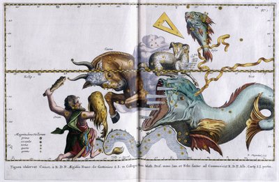 Himmelkort over stjernebillederne: Orion, Tyren, Vædderen og Fiskene, 1666-1668 af Dutch School