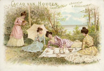 Fint klædte kvinder holder picnic af Dutch School