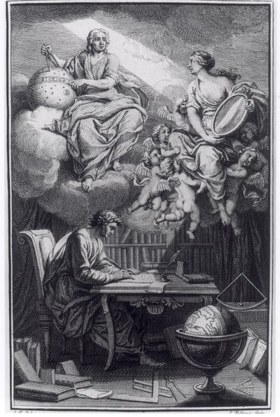 Frontispice of Elements de la Philosophie de Newton af Voltaire (1694-1778) udgivet i Amsterdam, 1738 af Dutch School