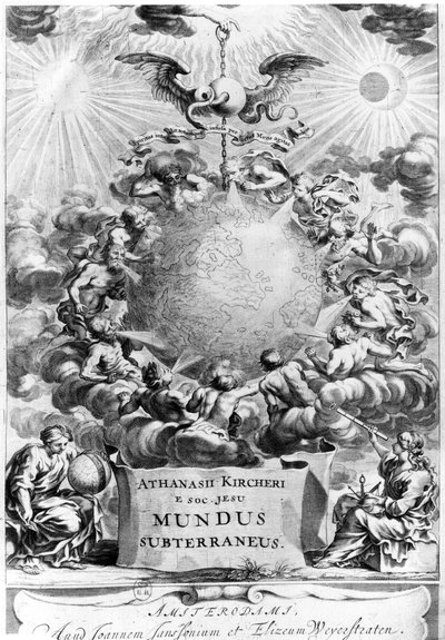 Frontispice af Mundus Subterraneus af Athanasius Kircher (1602-80) 1664, Amsterdam af Dutch School