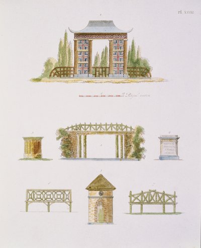 Havedekorationer, fra Magazine of Garden Gems, af G. van Laar, udgivet 1802 (se også 172967) af Dutch School