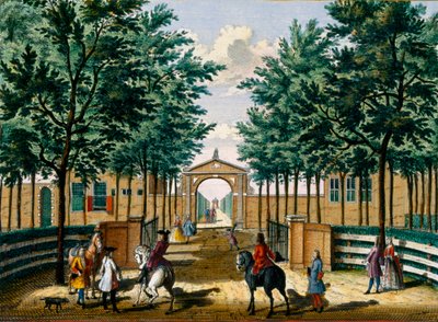 Haverne i Francois van Haringkaspels lystpalads, fra Het Zeganpralent Kennemerlant af Hendrick de Leth og Matthias Brouerius Van Nidek, udgivet ca. 1700-1730 af Dutch School