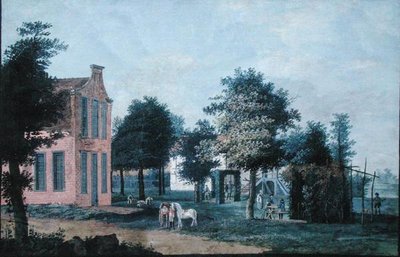 Huntsmen in a Garden Setting, ca. 1770 (gouache på papir) af Dutch School