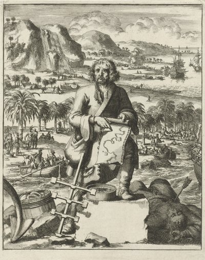 Louis Hennepin går i land i Nordamerika, udg. 1688 (kobberstik) af Dutch School