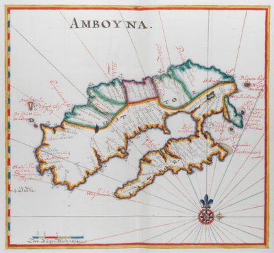 Kort over Amboyna, ø i Det Indiske Ocean. af Dutch School