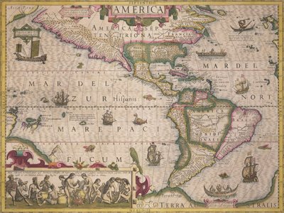 Kort over Amerika, fra Mercator Atlas, pub. af Jodocus Hondius (1563-1612), Amsterdam, 1606 af Dutch School