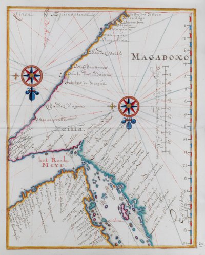 Kort over Magadoxo, Zanzibar. af Dutch School