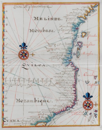 Kort over Mombasa, Østafrika. af Dutch School