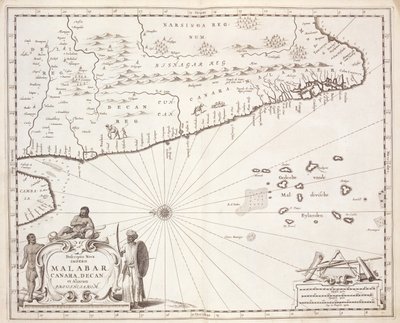 Kort over Malabars kyst, Ostindien, 1672 af Dutch School