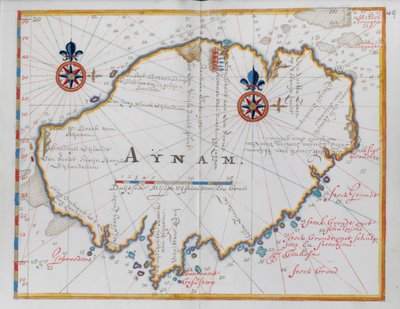 Kort over øen Aynam. af Dutch School