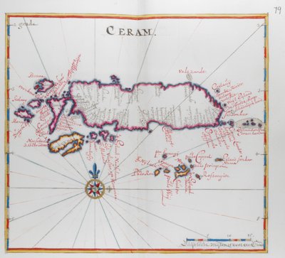 Kort over øen Ceram (Seram), Indonesien. af Dutch School