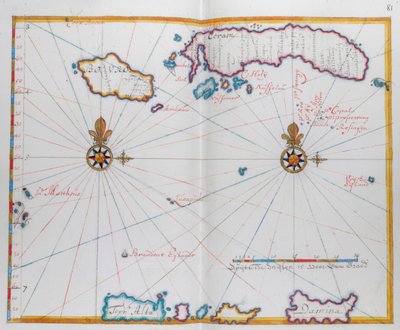 Kort, der viser Bouro og Ceram (Seram), Indonesien. af Dutch School