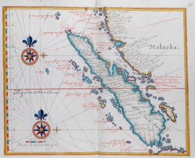 Kort, der viser Malacca og Sumatra, det vestlige Indonesien, en del af Sunda-øerne. af Dutch School