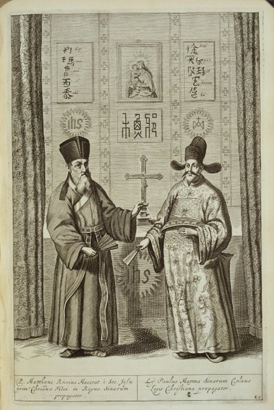 Matteo Ricci (1552-1610) og Paulus Li, fra Kina Illustreret af Athanasius Kircher (1601-80) 1667 af Dutch School