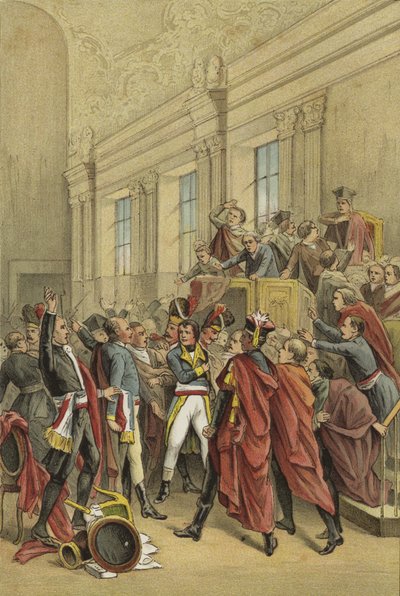 Napoleon smider rådet af fem hundrede ud af dets kamre, kuppet den 18. Brumaire, 1799 af Dutch School