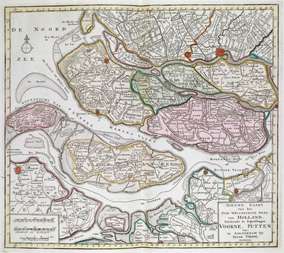 Nyt kort over den sydvestlige del af Holland, inklusive fogederne i Voorne, Putten osv. [Seksogtredive kort over Holland]Isaak TirionMellem 1739 og 1757. af Dutch School