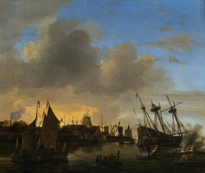 Talrige Skibe i en hollandsk Havn af Dutch School
