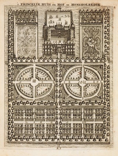 Palace of Honsholredyk, fra The Dutch Gardener af Johann van der Groen, udgivet 1699 af Dutch School