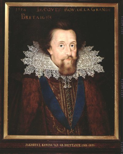 Portræt af James I, konge af England, 1614 af Dutch School
