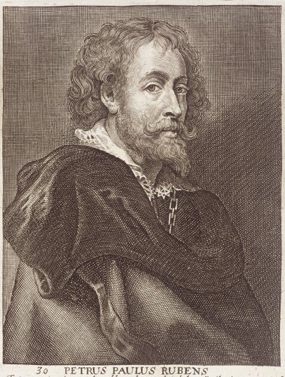 Portræt af Peter Paul Rubens (1577-1640) plade 30 fra en række portrætter af kunstnere, indgraveret af Joannes Meyssens (1612-70) af Dutch School