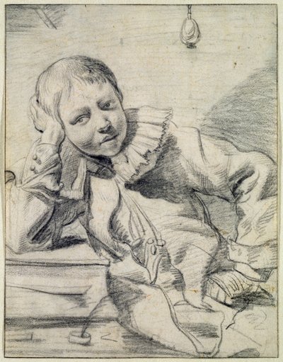 Skoledreng ved sit skrivebord, ca. 1630-45 (kridt på papir) af Dutch School