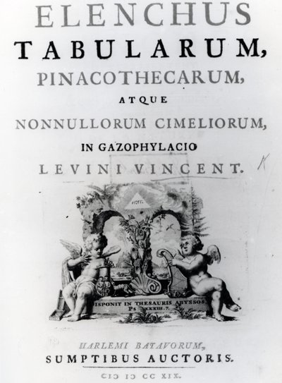 Titelside for liste over tabeller af Levine Vincent, udgivet 1719 af Dutch School