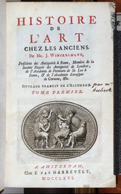 Titelside til History of Art Among the Ancients af Johann Joachim Winckelmann (1717-68), udgivet Amsterdam, 1766 af Dutch School