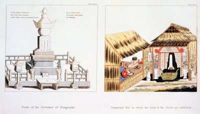 Nagasakis guvernørs grav og andre begravelsesgenstande fra Illustrations of Japan af Issac Titsingh, udgivet London 1822 af Dutch School