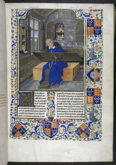 Oversætter på arbejde, fra Facts and sayings memorabilia (eller Les Faits et les Dits des Romains), Royal 18 E III, f.24 af Dutch School