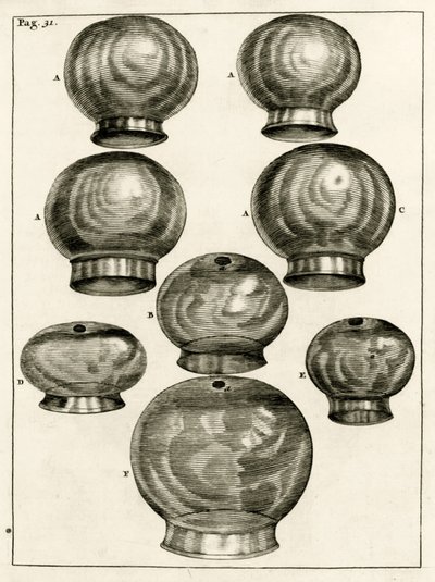 Forskellige cuppingglas, fra The Practice of Medicine af Frederik Dekkers, 1694 af Dutch School