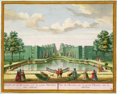 Udsigt fra bøjlen over den store sø, fra Het Zeganplant Kennemerlant, af Hendrick de Leth og Matthias Brouerius Van Nidek, udgivet ca. 1700-1730 af Dutch School